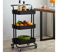 BAKAJI Carrello Estetista Trolley Cucina in Metallo 3 Ripiani e 4 Ruote girevoli a 360 Gradi con Freno Multiuso Salvaspazio Casa Cucina Dimensione 32,5 x 75 x 25 cm Design Moderno (Nero)