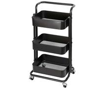Carrello Trolley Cucina in Metallo 3 Ripiani 43x36x85 4 Ruote Salvaspazio Nero