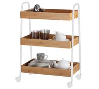 Carrello Trolley Cucina in Metallo 3 Ripiani in legno 4 Ruote Salvaspazio Bianco
