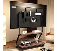 Carrello Tv Mobile Con Altezza Regolabile, Supporto Tv Su Ruote Con Doppio Vassoio Portaoggetti, Supporto Tv Universale Portatile Per Tv Da 32-75 Pollici, Ideale Per La C-Black-32-75