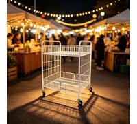 Carrello Vendita Pieghevole in Metallo con Griglia Posteriore e Ruote | Leggero e portatile, per snack, dolci, giocattoli, fiere e mercati notturni esterni(2in-80*65cm/31.5*25.6in)