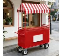 Carrello venditore in ferro con tenda a strisce, ruote da 6 pollici, capacità 500 kg - Stand per mercato agricolo, eventi red 39.4inX22.8inX74.8in