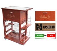 CARRELLO VESUVIO PORTA PANE + PORTA BOTTIGLIE CILIEGIO MASLEGNO