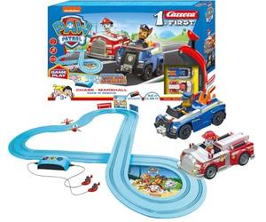 Carrera - 20063032 - Carrera FIRST Paw Patrol Race 'N' Rescue - Set pista da corsa 3,5 metri a batteria e due macchinine con Chase e Marshall - pista da gioco per bambini dai 3 anni