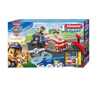 Carrera First PAW Patrol, On The Track - pista di gioco con Chase & Marshall, regolatore manuale adatto ai bambini, distanza di 2,4 metri e elementi interattivi, per piccole corse e avventure
