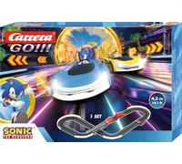 Carrera GO!!! Sonic Racing CrossWorlds, pista da corsa per auto in scala 1:43 con 4,3 m di lunghezza, include Sonic & Tails, salto, 2 regolatori manuali e cavo USB-C, pista da corsa per bambini dai 5