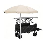 Carretto ambulante portatile con tendalino parasole: un carretto per alimenti da esterno pieghevole e su ruote, ideale come espositore mobile per mercati contadini, feste ed eventi Black 90cm/35.4in