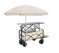 Carretto ambulante portatile con tendalino parasole: un carretto per alimenti da esterno pieghevole e su ruote, ideale come espositore mobile per mercati contadini, feste ed eventi Khaki 120cm/47.2in