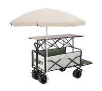 Carretto ambulante portatile con tendalino parasole: un carretto per alimenti da esterno pieghevole e su ruote, ideale come espositore mobile per mercati contadini, feste ed e Sage Green 120cm/47.2in