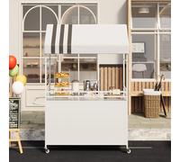 Carretto ambulante portatile con tettoia, carretto mobile per alimenti con ruote bloccabili, espositore da strada alto 190 cm, robusto, ideale per street food, caffè, eventi interni ed esterni.