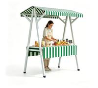 Carretto da Mercato Portatile Pieghevole con Baldacchino - Stand Venditore Pop-up a Righe con Struttura A Pieghevole, Grande Tavolo Espositivo per Mercato Agricolo(Green,190cm/75in)