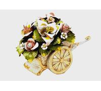 Carretto d'epoca in Porcellana Capodimonte Soprammobile foglia Oro con Fiori +