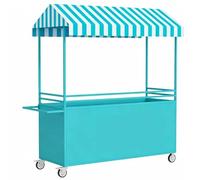 Carretto Portatile per Venditori Mobile con Tettoia e Maniglia, Chiosco per Mercato con Deflettore Rialzato per Mercati, Strade ed Eventi(Blue,180cm/71in)