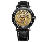 Carrie Hughes Orologio da polso da uomo in stile steampunk, con scheletro dorato, in pelle, a carica automatica, CH16D, CH16D, moda, casual, business, steampunk