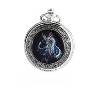 Carrie Hughes Orologio da taschino meccanico da uomo, con dragone blu e argento, stile steampunk, con catena CHPW3, Chpw3, Retrò