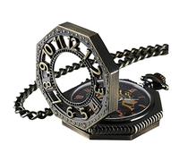 Carrie Hughes Orologio da taschino meccanico da uomo, stile steampunk, vintage, con scheletro, ferrovia, ottagonale, con catena, CHPW02