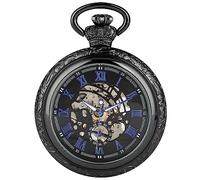 carrie Hughes Rame Legno Romano lettere Steampunk scheletro meccanico Orologio da tasca per uomo Donna Case (Length/Width/Height): 47/47 / 15 mm Rosso/Nero (Red wood black dial)