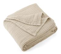 Carriediosa 100% Cotton Muslin Throw Blanket 70" X 80" Twin Size,4-Layers Summer Gauze Throws for Bed Couch,Soft Lightweight Breathable Linen Blankets Bedspread for Adults All Season,Khaki