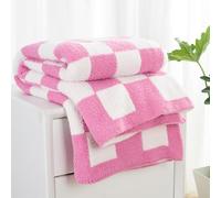 Carriediosa Coperta a scacchi, super morbida e lussuosa, in microfibra, soffice a scacchiera, reversibile, accogliente, per divano letto, divano, 152,4 x 203,2 cm, rosa acceso e bianco a quadri