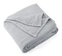 Carriediosa - Coperta in 100% mussola di cotone, 127 x 177,8 cm, taglia XL, coperta estiva a 4 strati, per letto, divano, morbida, leggera e traspirante, per adulti, per tutte le stagioni, grigio