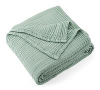Carriediosa Coperta in 100% mussola di cotone a 4 strati, prelavata, per adulti, morbida, traspirante, leggera, confortevole, per letto e divano, 127 x 177,8 cm, per letto singolo, colore: verde