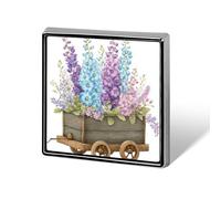 Carrito de madera con delfinios, dedaleras, broches y alfileres unisex, insignia de solapa cuadrada y ligera, joyería para ropa, chal, sombrero