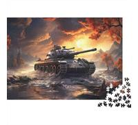 Carro armato che attraversa il fiume, nave da guerra colorata al tramonto, puzzle da 1000 pezzi per adulti e bambini, splendidamente illustrato, 70x50 cm/1000 pezzi