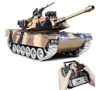 Carro Armato Telecomandato M1A2 Abrams, 1:18 con Cingoli in Metallo RC Tank Giocattolo che Spara BB, Fumo, Suoni, Luci e Rinculo Carro Armato Radiocomandato per Adulti e Bambini Veicolo Militare