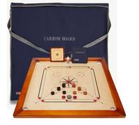 Carrom Board Set ufficiale dimensioni 7 kg - 74 cm x 74 cm (dimensione ufficiale) area di gioco interna - legno duro India qualità - Set completo con dischi ufficiali (con borsa)