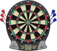 Carromco SCORE-301 bersaglio elettronico - distanza 4 fori, rosso-verde-beige-nero, 26 giochi e 523 varianti in ricket, per 1-8 giocatori, alimentato a batterie, dardi inclusi