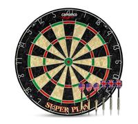 Carromco Steeldartboard Superplay - Bersaglio in sisal di alta qualità in formato tuning, professionale con anello numero di metallo, set di freccette con 3 freccette morbide e 3 freccette in acciaio