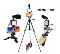 Carrotech Kit di vlogging per iPhone, kit di vlogging per telefono Android, YouTube Starter Kit con due treppiedi luce microfono telecomando e adattatore jack