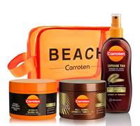 Carroten set di 3 acceleratori d'abbronzatura - Kit d'abbronzatura composto da Gold Tanning Gel e Intensive Tanning Gel 150 ml, e Intensive Tan Oil 150 ml, inclusa borsa cosmetica