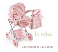 CARROZINA OLIVIA CON FANTASIA ROSA PER BAMBOLE E BAMBOLOTTI LA NINA 65052