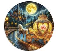 Carrozza da Fiaba Castello Puzzle 1000 Pezzi Rotondo Carta per Adulti Scenario Notte Sognante