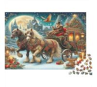Carrozza di Natale Puzzles 1000 Pezzi Carta riciclata per adulti Puzzle per adulti Impossibile difficile stimolante Ottima idea regalo per uomini e donne 38x26cm/1000pcs