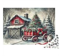 Carrozza Rossa di Natale Puzzle 1000 Pezzi Carta per Adulti Casetta Nella Neve Tema Invernale Relax Famiglia Decorazione Casa Regalo Festa 70x50cm/1000pcs