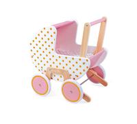 Janod - Carrozzina Candy Chic in Legno - con Cuscino e Copertina - Ruote Silenziose in Gomma - Sistema Antiribaltamento Rimovibile - Accessori per Bambole - Da 18 Mesi, J05886