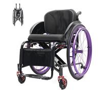 Carrozzina Manuale Pieghevole Leggera, Sedia A Rotelle Portatile In Lega Di Alluminio, Per Utenti Con Disabilità Fisiche, Disabili E Anziani(Black purple,38cm)