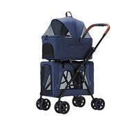 Carrozzina per cani a doppio strato Passeggino per gatti Passeggino da viaggio per passeggini gemelli o multipli Premium per cani Gatti Trasportino per animali separabile (Blu) (Blu)