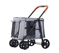 Carrozzina per cani di grandi dimensioni, carrello per cani di lusso pieghevole per 2 gatti, passeggini per cani di grossa taglia, passeggino per cani gemelli o multipli, portante 29,9 kg (grigio