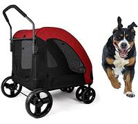 Carrozzina pieghevole per passeggino da viaggio per animali domestici | Carrello porta passeggino per cani di grandi dimensioni a 4 ruote con 2 ruote anteriori girevoli Blu (grigio) (rosso)
