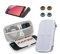 【Carry Case+Screen Protector+Joystick Cap】 Hard Case Compatible with 2025 Nintendo Switch 2 (7.9 inch) & Accessories, Shockproof Scratch-Proof Travel-Friendly Protective Carrying Suitcase - White