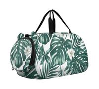 Carry on Duffel Bag Boy Classic Rosso Nero Plaid Pernottamento Weekender Duffel Ragazze Tote Duffle Bags Viaggio con Tracolla, Foglie tropicali verdi lussureggianti bianche, classico