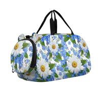 Carry on Duffel Bag Boy Classic Rosso Nero Plaid Pernottamento Weekender Duffel Ragazze Tote Duffle Bags Viaggio con Tracolla, Margherite Bianche Blu Non Dimenticare, classico