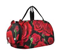 Carry on Duffel Bag Boy Classic Rosso Nero Plaid Pernottamento Weekender Duffel Ragazze Tote Duffle Bags Viaggio con Tracolla, Gocce di rugiada di rose rosse vibr, classico