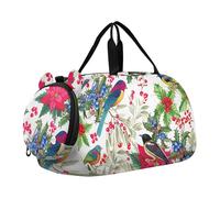 Carry on Duffel Bag Boy Classic Rosso Nero Plaid Pernottamento Weekender Duffel Ragazze Tote Duffle Bags Viaggio con Tracolla, Uccelli colorati foglie di fiori rosa, classico