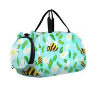 Carry on Duffel Bag Boy Classic Rosso Nero Plaid Pernottamento Weekender Duffel Ragazze Tote Duffle Bags Viaggio con Tracolla, Api giocose Margherite Bianche Blu, classico