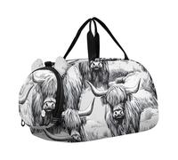 Carry on Duffel Bag Boy Classic Rosso Nero Plaid Pernottamento Weekender Duffel Ragazze Tote Duffle Bags Viaggio con Tracolla, Highland Cattle Shaggy Fur Horns, classico