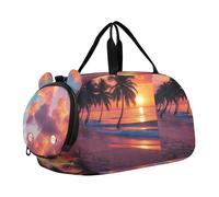 Carry on Duffel Bag Boy Pernottamento Borse Bambino Carino Bulldog Francese Lavoro Duffle Borse per Viaggi Tote Dance Bambini Bagagli, Spiaggia Scena Tramonto, classico